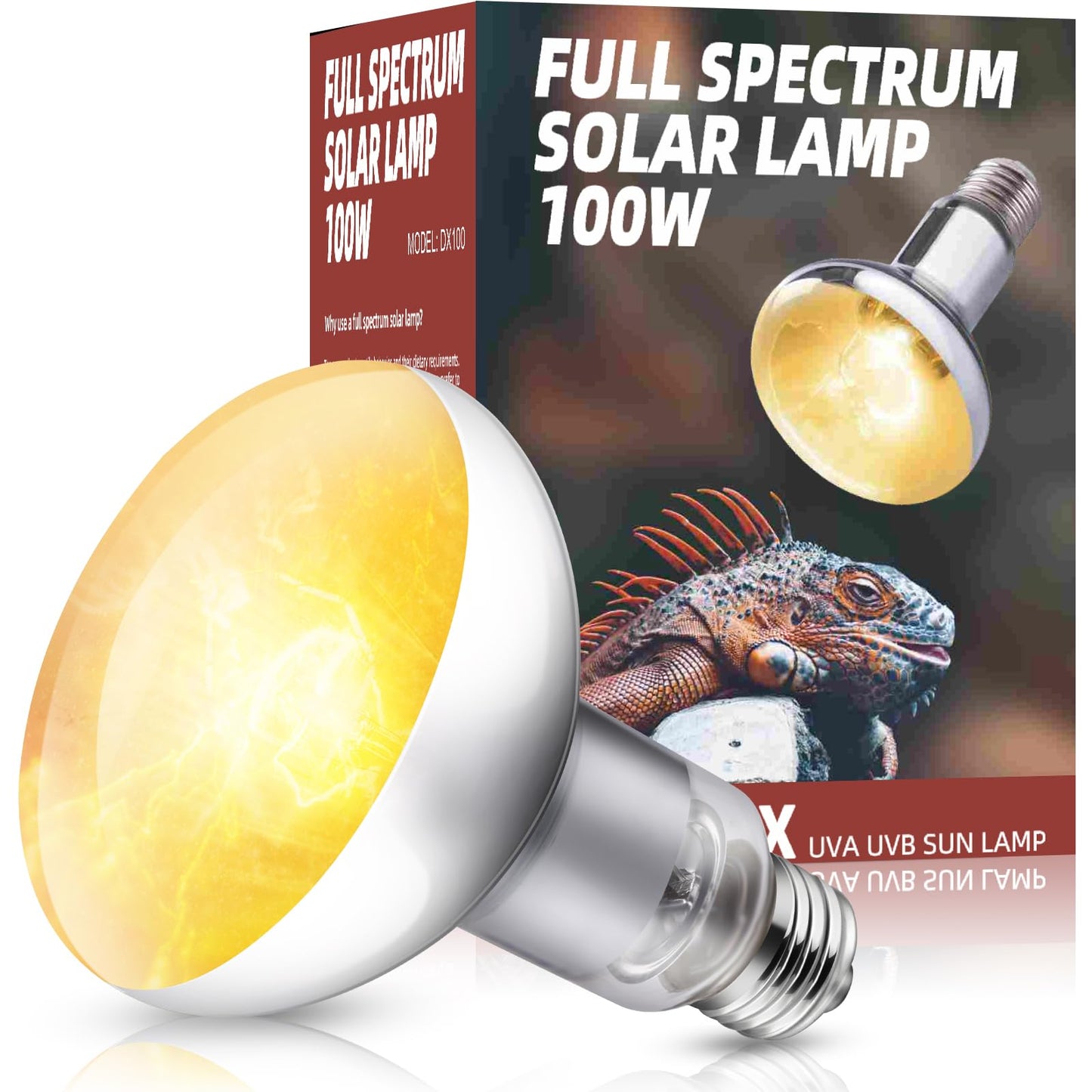 100W Reptile Heat Lamp Bulb Full Spectrum UVA UVB Reptile Light Bulb, Reptile Sun Lamp Basking Light for Bearded Dragon, Mercury Vapor Bulb for Reptiles and Amphibians