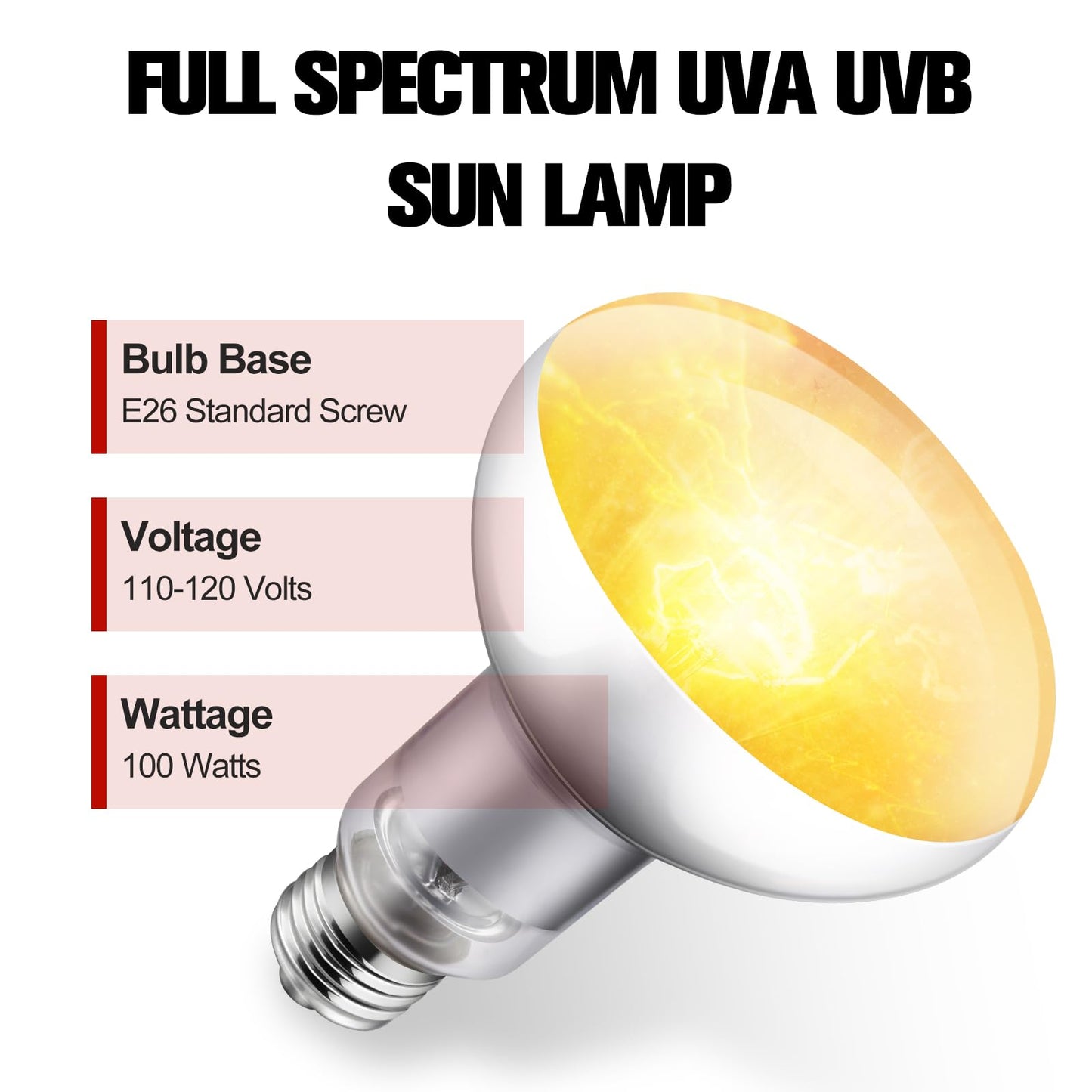 100W Reptile Heat Lamp Bulb Full Spectrum UVA UVB Reptile Light Bulb, Reptile Sun Lamp Basking Light for Bearded Dragon, Mercury Vapor Bulb for Reptiles and Amphibians